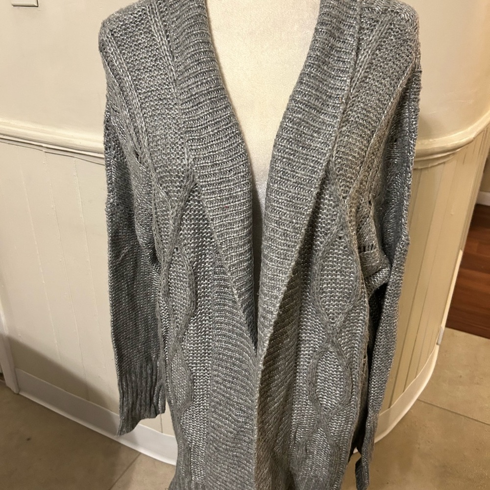 Apt. 9 Gray Cable Knit Open Front Long Cardigan/Size X-Large/Like New Condition